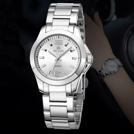 Women's Simple Round Dial Quartz Watches Stainless Steel Waterproof Wristwatch